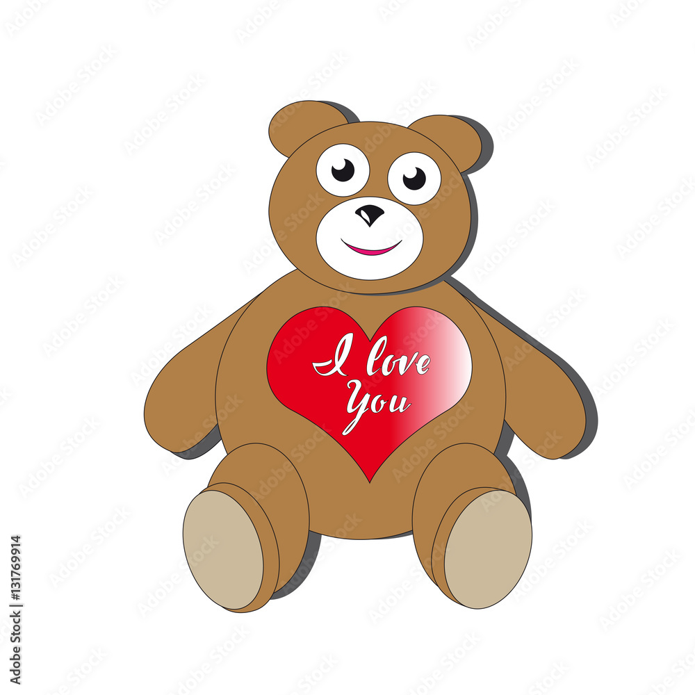 Teddy bear with heart isolated on white background.