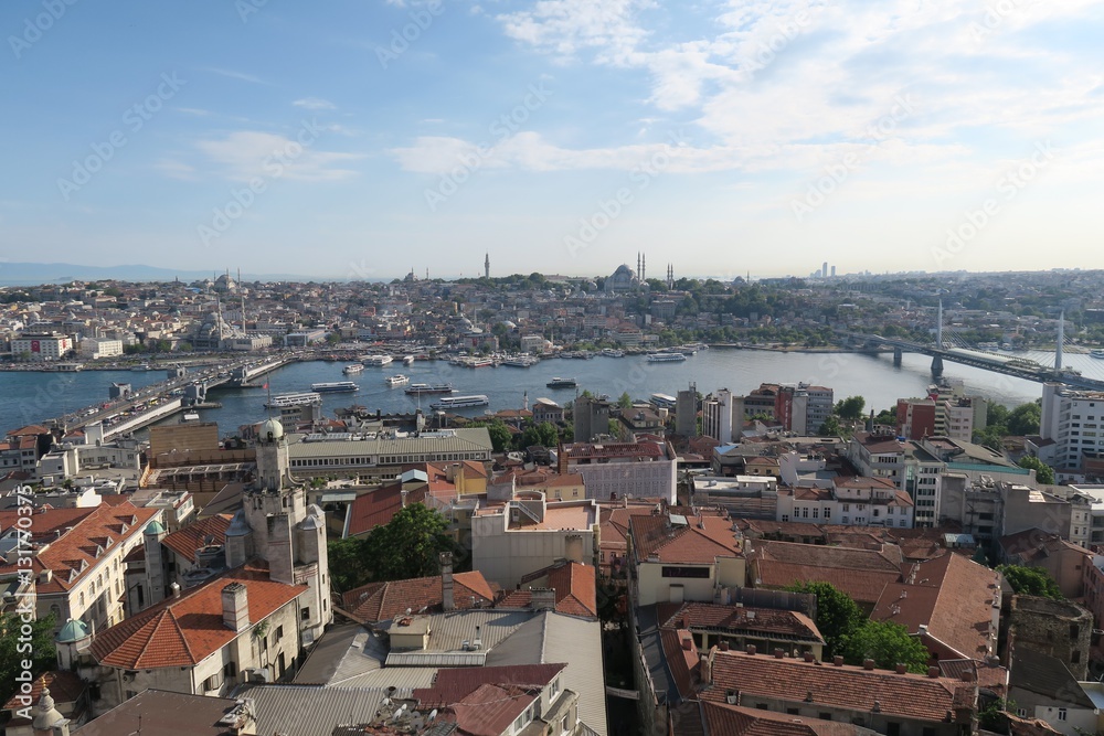 Panoramic View at Istanbuls Oldtown Sultanahmet and the Golden Horn, Turkey