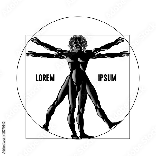 Vitruvian man silhouette on a white background.