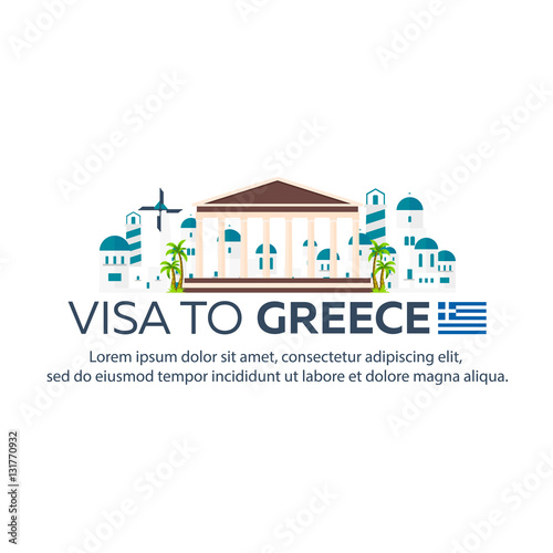 Visa to Greece. Document for travel. Vector flat illustration.