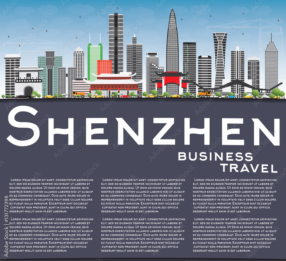 Shenzhen Skyline with Gray Buildings, Blue Sky and Copy Space.