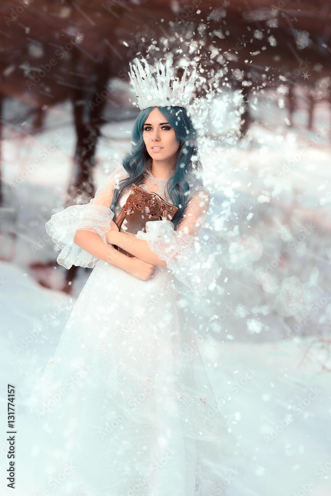 Snow Queen Holding Mirror in Winter Fantasy Snow Queen Holding Mirror in Winter Fantasy