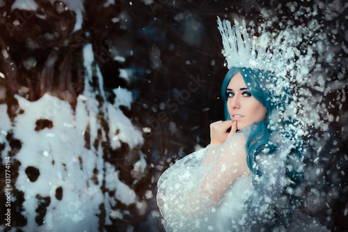Snow Queen in Winter Fantasy Landscape 