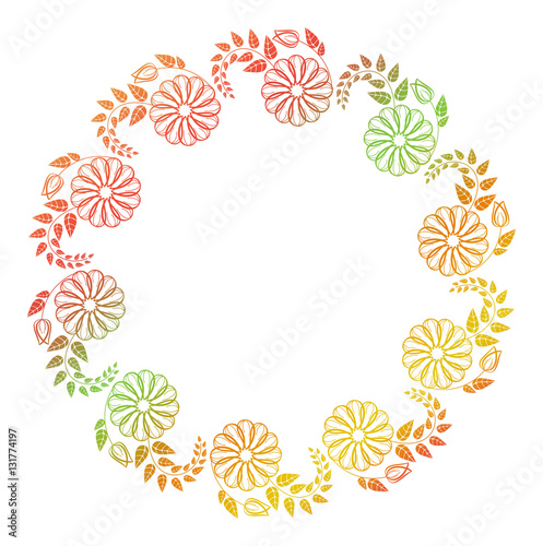 Beautiful round floral frame with gradient fill. Raster clip art.