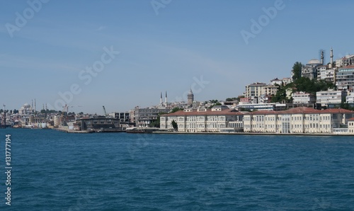 Panorama View of Istanbul Galata and Beyoglu as seen from the Bosphorus Strait, Turkey