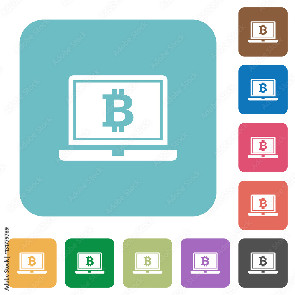 Laptop with Bitcoin sign rounded square flat icons Laptop with Bitcoin sign rounded square flat icons