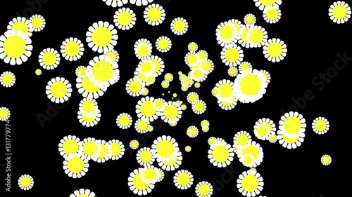 Computer Graphic flower background. White and yellow color. Seamless loop photo