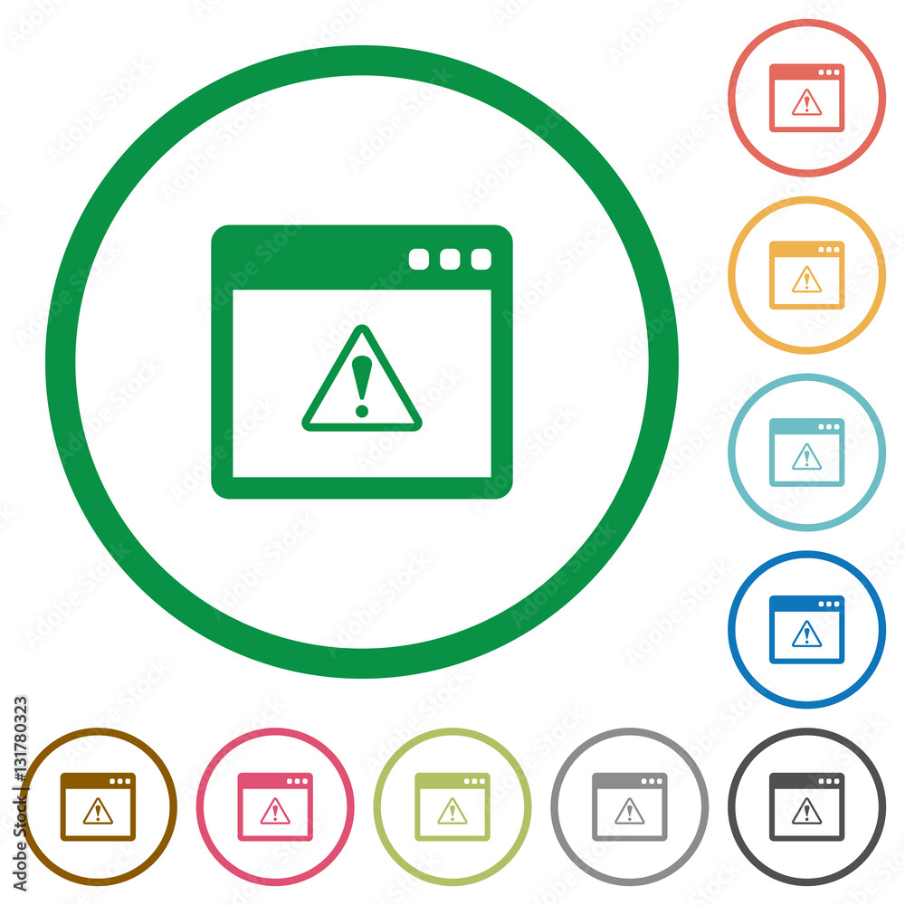 Application warning flat icons with outlines Application warning flat icons with outlines