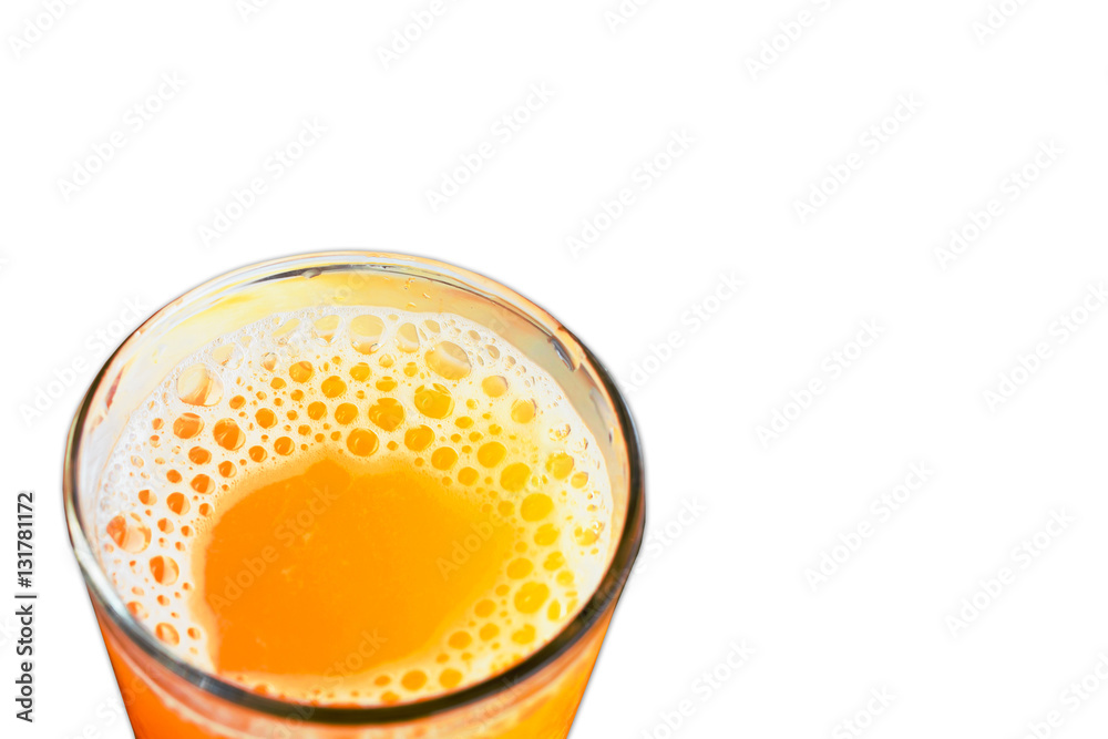 Glass of orange juice from above on white background. Glass of orange juice from above on white background.