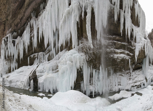 Frozen beautiful waterfall in winter