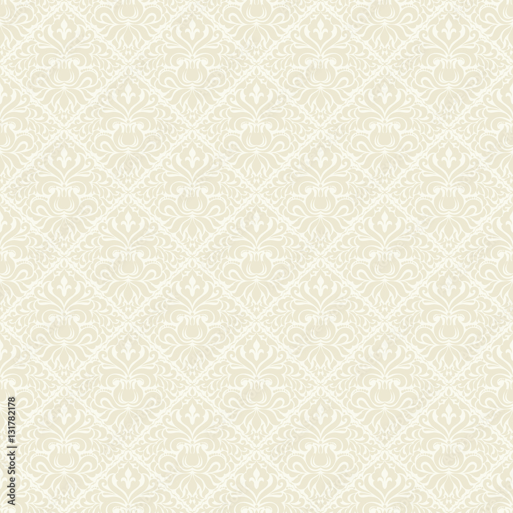 Seamless background of beige color in the style of Damascus. Vintage ornament. Use for wallpaper, printing on the packaging paper, textiles.