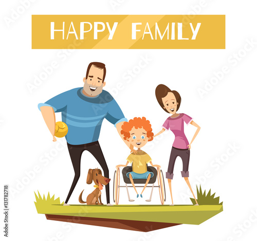 Happy family With Disabled Kid Illustration