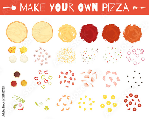 Pizza Elements Cartoon Style Set