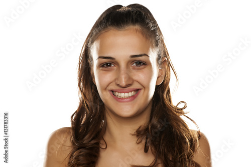 portrait of a beautiful smiling woman with no makeup