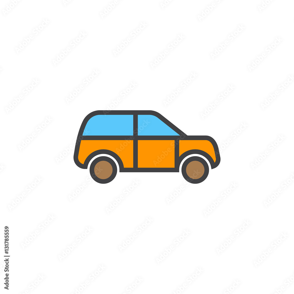 Car line icon, filled outline vector sign, linear colorful pictogram isolated on white. Vehicle symbol, logo illustration Car line icon, filled outline vector sign, linear colorful pictogram isolated on white. Vehicle symbol, logo illustration
