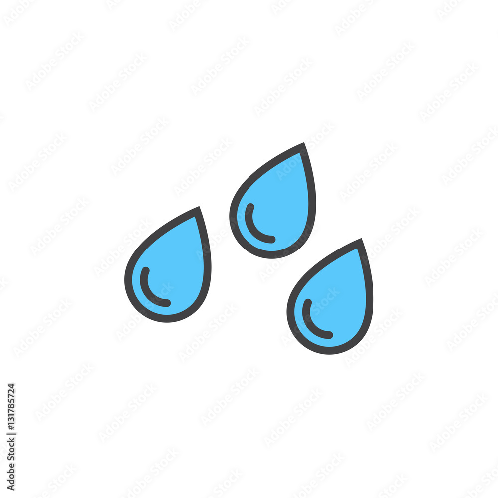 Water drops line icon, filled outline vector sign, linear colorful pictogram isolated on white. Rain symbol, logo illustration Water drops line icon, filled outline vector sign, linear colorful pictogram isolated on white. Rain symbol, logo illustration