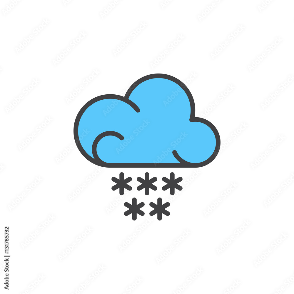 Snow cloud line icon, filled outline vector sign, linear colorful pictogram isolated on white. Weather forecast symbol, logo illustration Snow cloud line icon, filled outline vector sign, linear colorful pictogram isolated on white. Weather forecast symbol, logo illustration