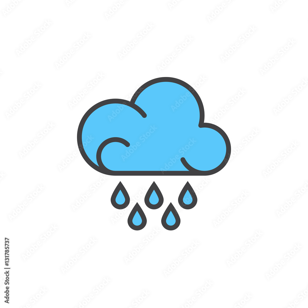 Rain cloud line icon, filled outline vector sign, linear colorful pictogram isolated on white. Weather forecast symbol, logo illustration Rain cloud line icon, filled outline vector sign, linear colorful pictogram isolated on white. Weather forecast symbol, logo illustration