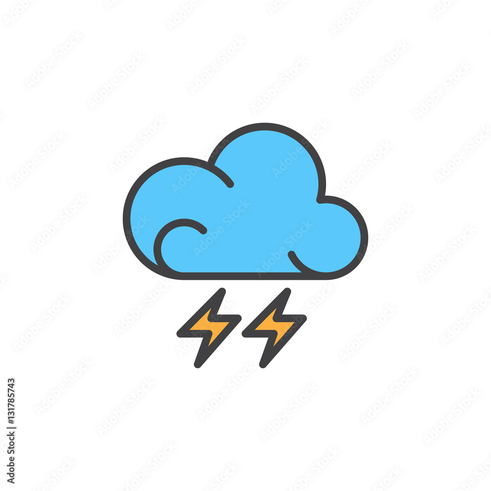 Lightning line icon, filled outline vector sign, linear colorful pictogram isolated on white. Thunderstorm weather forecast symbol, logo illustration Lightning line icon, filled outline vector sign, linear colorful pictogram isolated on white. Thunderstorm weather forecast symbol, logo illustration