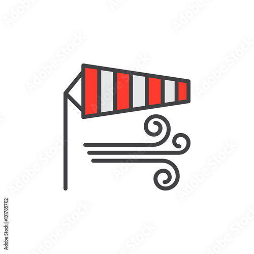 Windsock line icon, filled outline vector sign, linear colorful pictogram isolated on white. Wind symbol, logo illustration