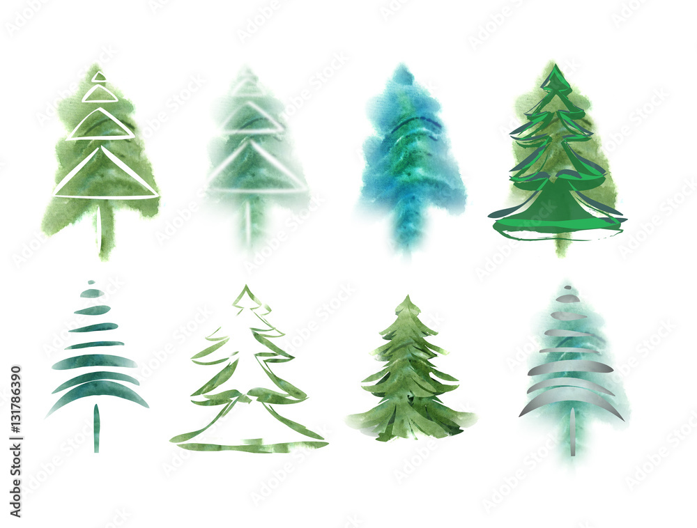 Obraz premium Watercolor fir trees