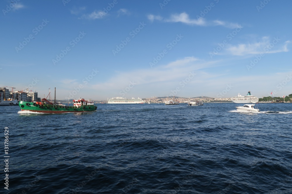 Ships at the Bosphorus Strait in Istanbul, Turkey