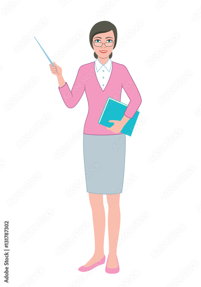 Female teacher with a pointer and a book Stock Vector | Adobe Stock