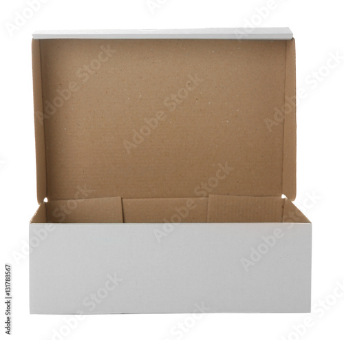 Opened cartoon box isolated on white
