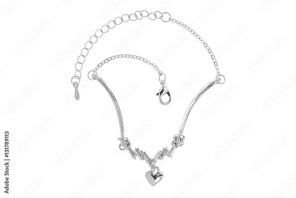 Elegant silver bracelet, isolated on white background, clipping path included Elegant silver bracelet, isolated on white background, clipping path included