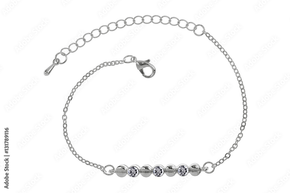 Silver bracelet with three diamonds, isolated on white background, clipping path included Silver bracelet with three diamonds, isolated on white background, clipping path included