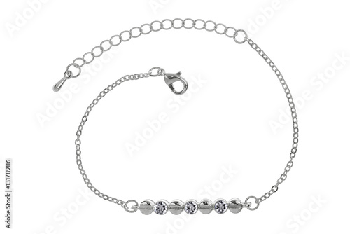 Silver bracelet with three diamonds, isolated on white background, clipping path included
