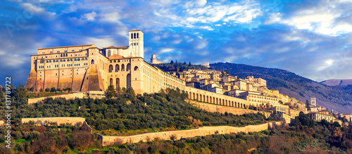 Impressive medieval Assisi town - religios center of Umbria. Italy photo