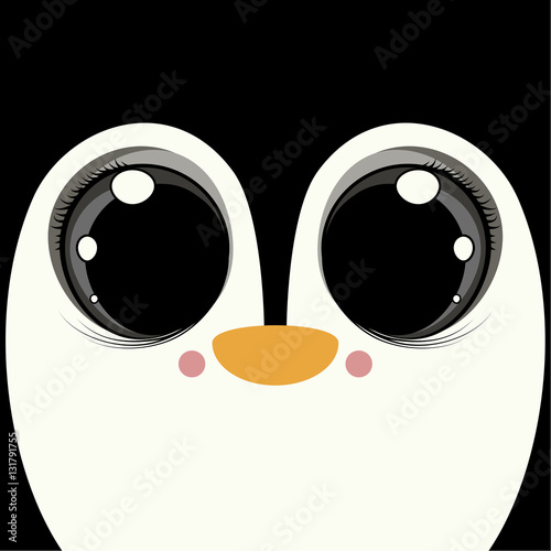 Cover design with the face of a penguin with big eyes.