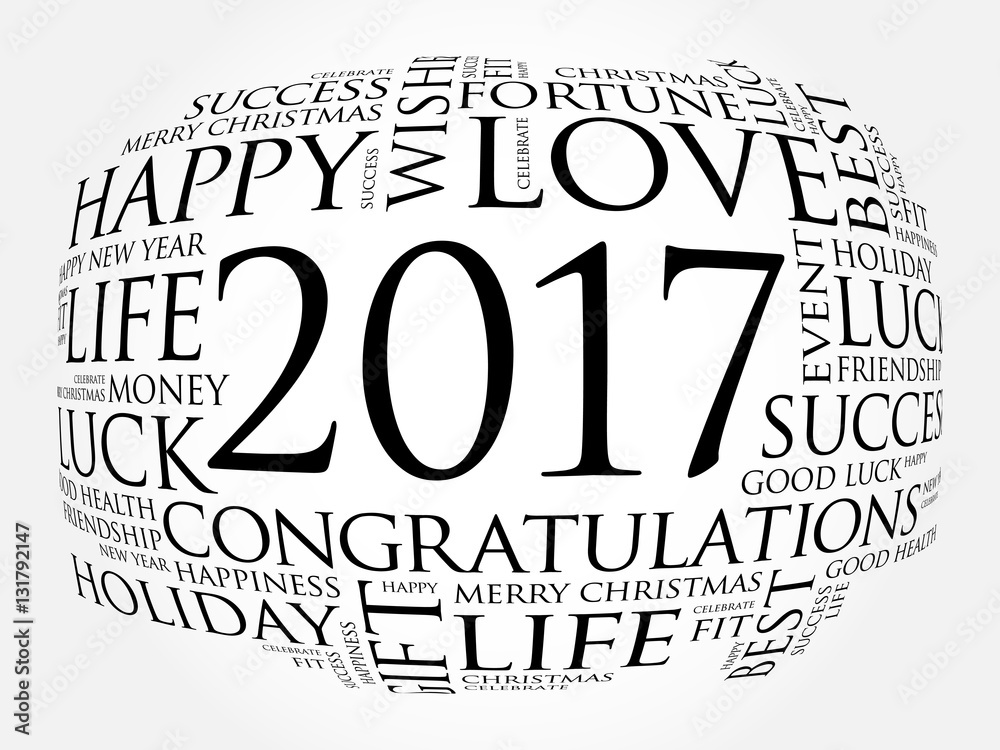 Fototapeta premium 2017 year greeting word cloud collage, Happy New Year celebration greeting card
