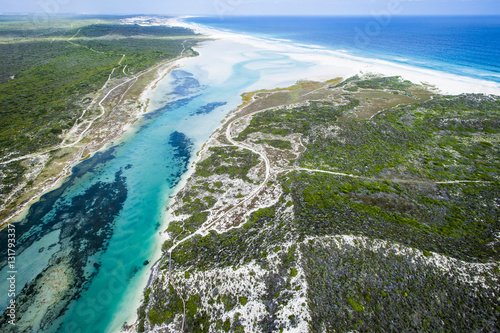 Aerial view of Heuningnes Estuary flowing into the sea photo