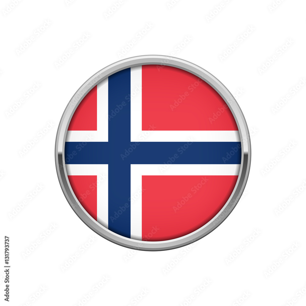 Obraz premium Round silver badge with Norwegian flag