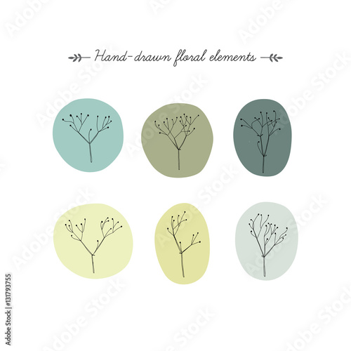 Set of floral design elements. Hand-drawn vector illustration.