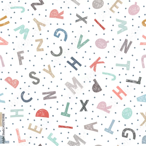 Tapety Wzór dla dzieci w stylu doodle. Stylowe alfabet bezszwowe tło.