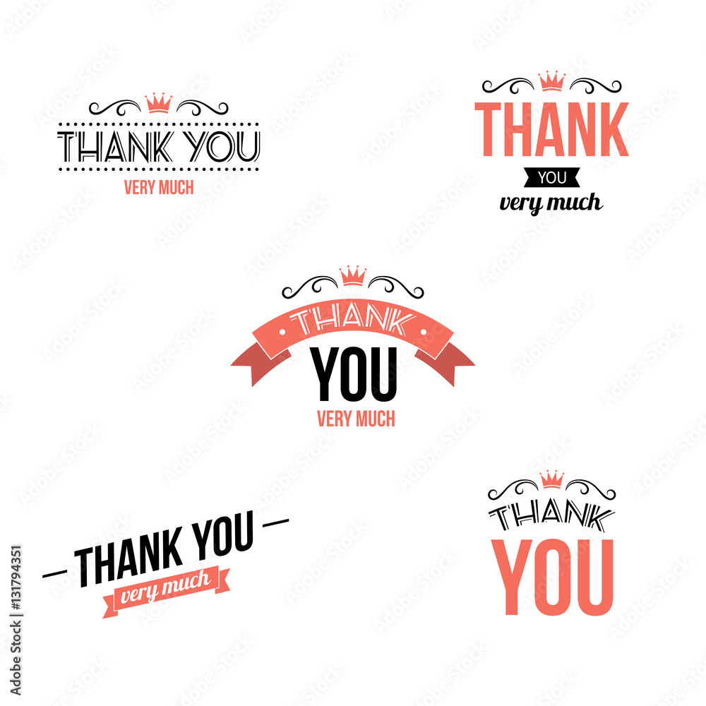 Collection of thank you typography designs. Vector illustration. Collection of thank you typography designs. Vector illustration.