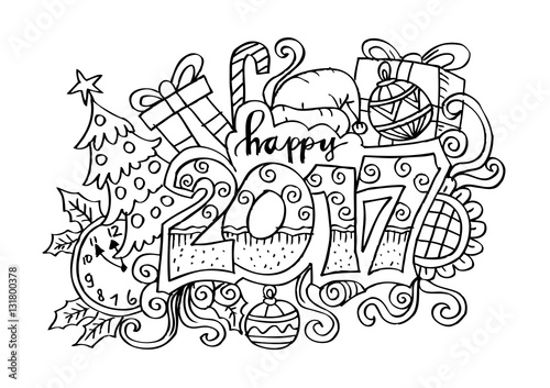 Happy New Year 2017 celebration number in zentangle style.