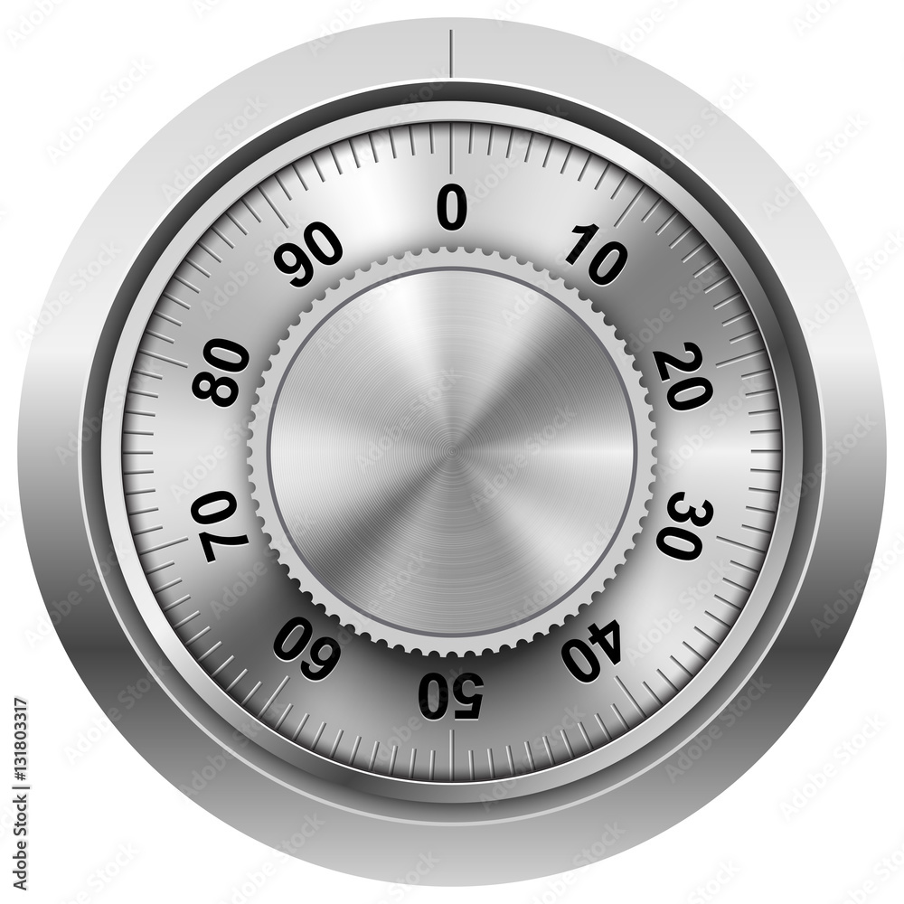 Chrome safe combination lock wheel vector template.