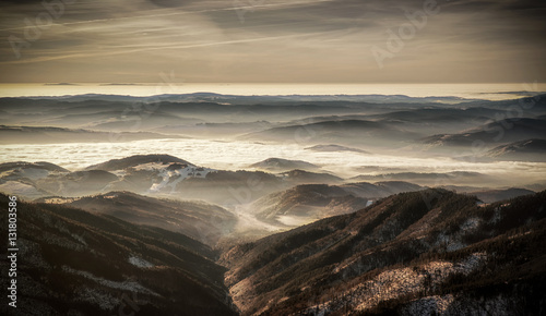 Mountain panorama - inversion and colorful sky