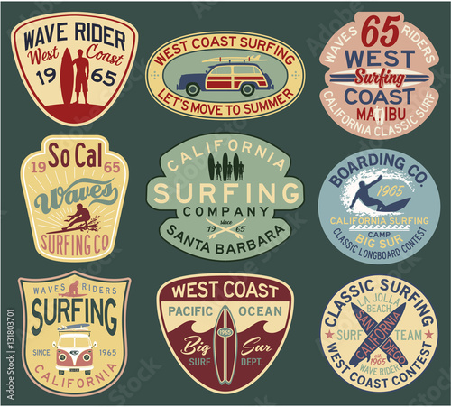 California surfing badges vector collection for t shirt print or embroidery 