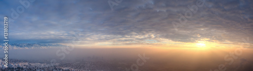 Sunset over the smog covering Salt Lake City 