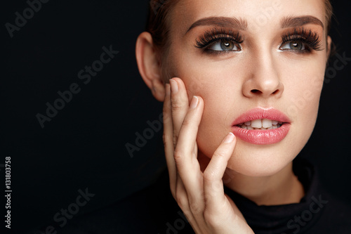Beautiful Girl With Beauty Face  Makeup And Long Black Eyelashes