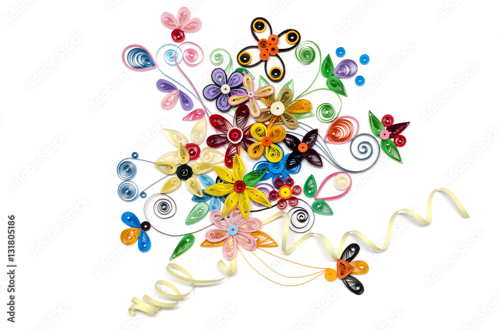 Quilling Paper Flower Designs Isolated On White Stock Photo