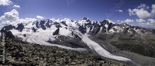 Berninagruppe mit Piz Bernina, Piz Palü und Morteratschgletscher vom Munt Pers aus  photo