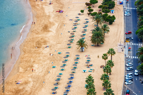 Aerial view on Teresitas beach near Santa Cruz,Tenerife, Canary islands, Spain