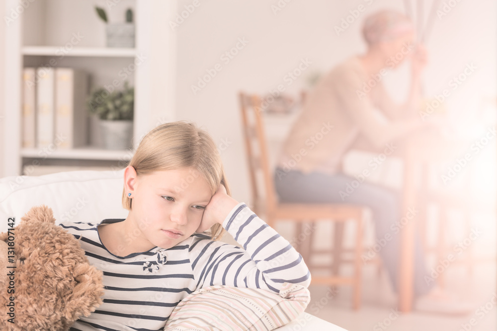 Lonely child and ill mother Lonely child and ill mother
