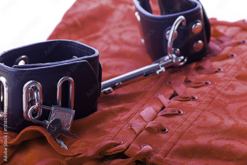 Sexy Leather Bondage Handcuffs And Red Corset Stock Foto Adobe Stock